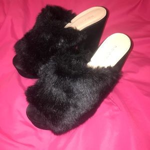 Furry Black Public Desire Mules